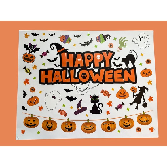 NEW‎ Halloween Window Clings Decorations Spooky Party Decor Decals 10 XL Sheets - Picture 1 of 10